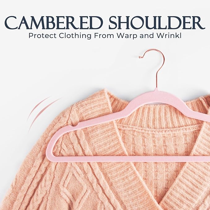 HOUSE DAY Pink Velvet Hangers 100 Pack, Premium Non-Slip Felt Clothes Hangers - Image 5