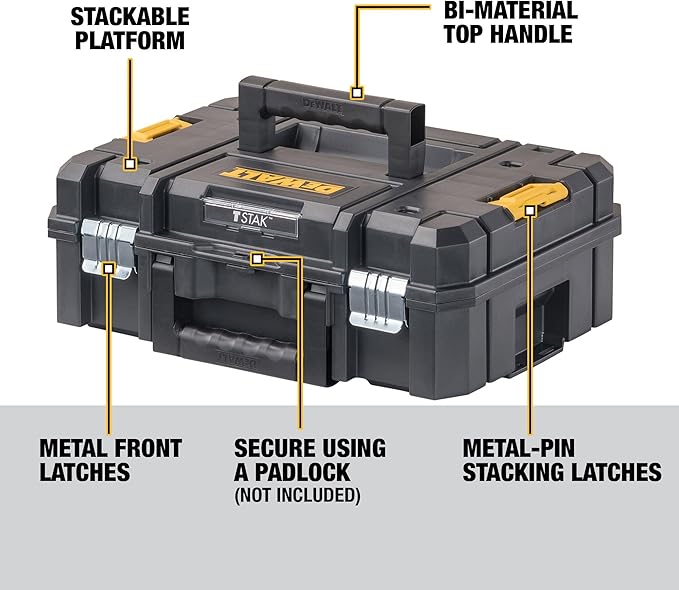 DEWALT TSTAK II Tool Box, Flat Top Tool Storage Case, Organizer Box Holds Up To - Image 9