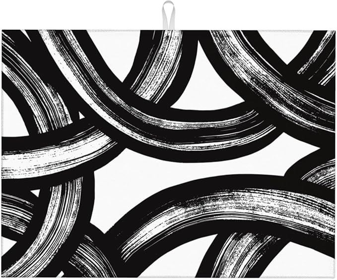 Black and White Abstract Curved Dish Drying Mats, Washable Reversible Foldable by Unknown