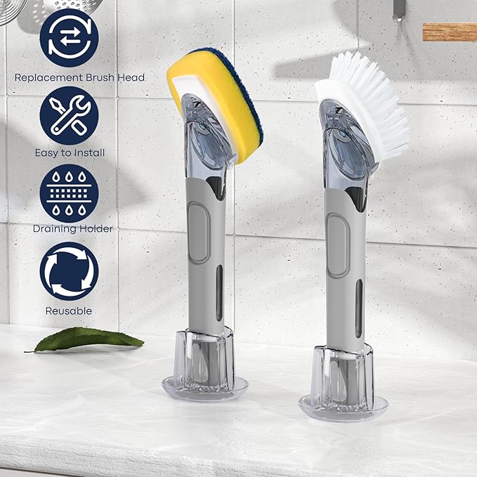 Dish Brush with Soap Dispenser Storage Set with 2 PCS Brush Refills & Holder - Image 6