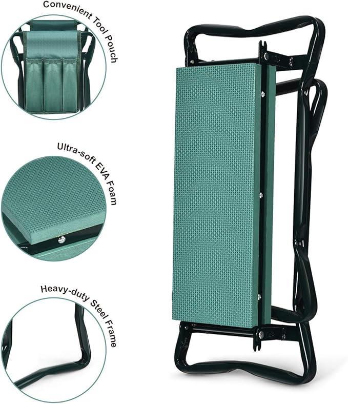 2-in-1 Garden Kneeler & Seat, Folding Seat w/EVA Foam Kneeling Pad & Removable Tools Pouch, Sturdy Steel Frame, No Assembly, Portable Heavy Duty Garden Stool for Women & Men - Image 6
