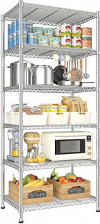 Xcity Storage Shelves, 6 Tier Heavy Duty Metal Shelving Unit, 2400 LBS Capacity Adjustable Steel Wire Shelf Organizer for Pantry, Kitchen, Garage, 14" D x 30" W x 70" H, Chrome by Unknown