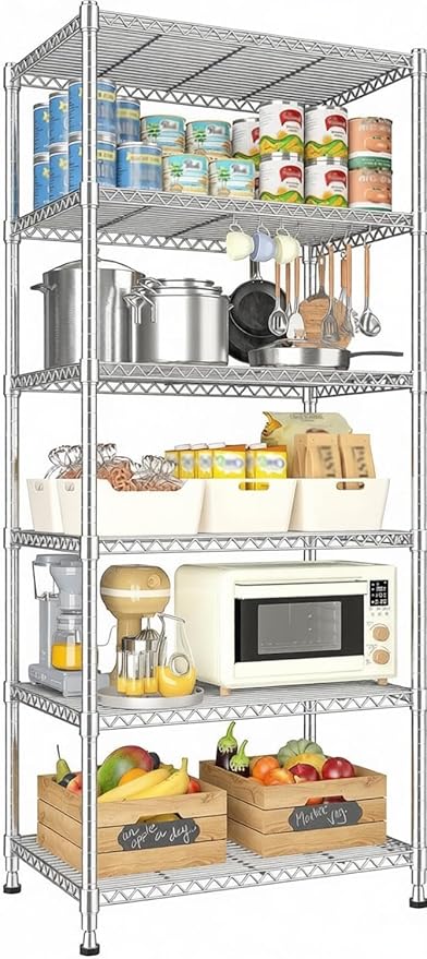 Xcity Storage Shelves, 6 Tier Heavy Duty Metal Shelving Unit, 2400 LBS Capacity Adjustable Steel Wire Shelf Organizer for Pantry, Kitchen, Garage, 14" D x 30" W x 70" H, Chrome by Unknown