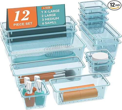 12-Piece Drawer Organizer Set, 4 Sizes Versatile Plastic Vanity Organizer by Unknown
