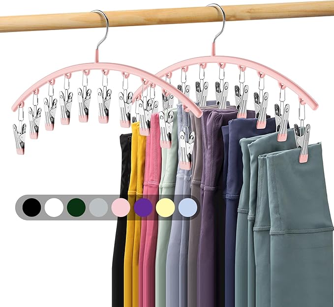 Legging Organizer for Closet, Metal Yoga Pants Hangers 2 Pack w/10 Clips Holds by Volnamal
