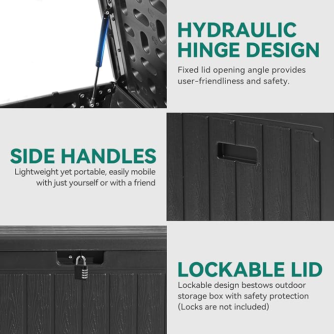 YITAHOME 90 Gallon Large Deck Box with Side Handles, Outdoor Double-Wall Storage for Patio Furniture Cushions, Garden Pool Accessories, Waterproof & Lockable - Image 4