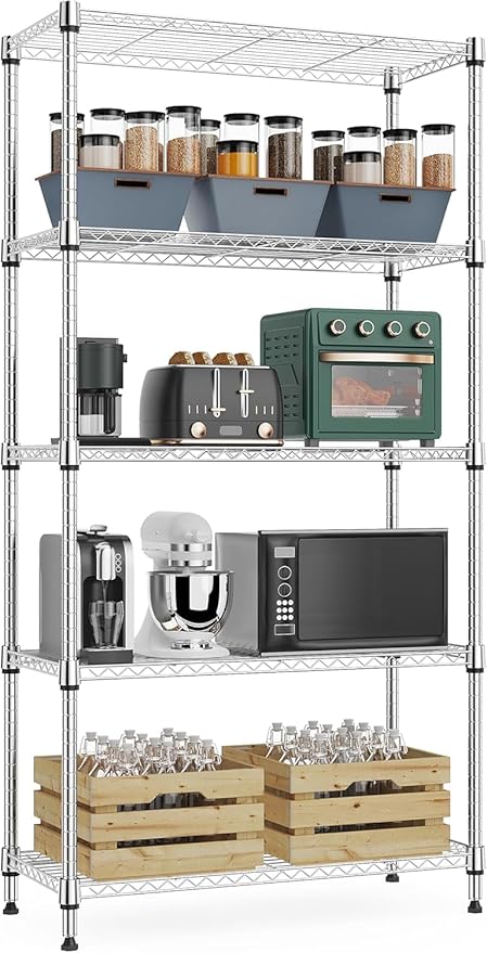 Xcity Storage Shelves, 5 Tier Heavy Duty Metal Shelving Unit, 2000 LBS Capacity Adjustable Steel Wire Shelf Organizer for Pantry, Kitchen, Garage, 14" D x 30" W x 60" H, Chrome by Unknown