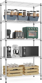 Xcity Storage Shelves, 5 Tier Heavy Duty Metal Shelving Unit, 2000 LBS Capacity Adjustable Steel Wire Shelf Organizer for Pantry, Kitchen, Garage, 14" D x 30" W x 60" H, Chrome by Unknown