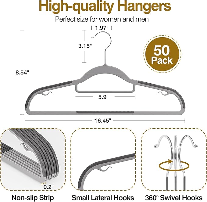 Plastic Hangers 50 Pack, 16.5 in Heavy Duty Clothes Hangers - Image 2