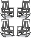 KINGYES Oversized Outdoor Rocking Chair Set of 4, All-Weather Patio Rocking Chairs for Porch, HDPE Outdoor Patio Rockers with High Back & Wide Seat for Garden, Lawn, Gray by KINGYES