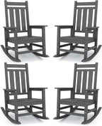 KINGYES Oversized Outdoor Rocking Chair Set of 4, All-Weather Patio Rocking Chairs for Porch, HDPE Outdoor Patio Rockers with High Back & Wide Seat for Garden, Lawn, Gray by KINGYES