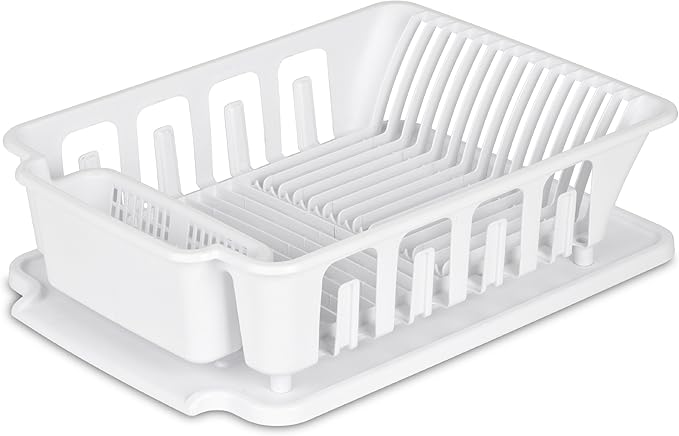 STERILITE 2-Piece Large Sink Set Dish Rack Drainer, 3/4" L x 3/4" W x by Sterilite