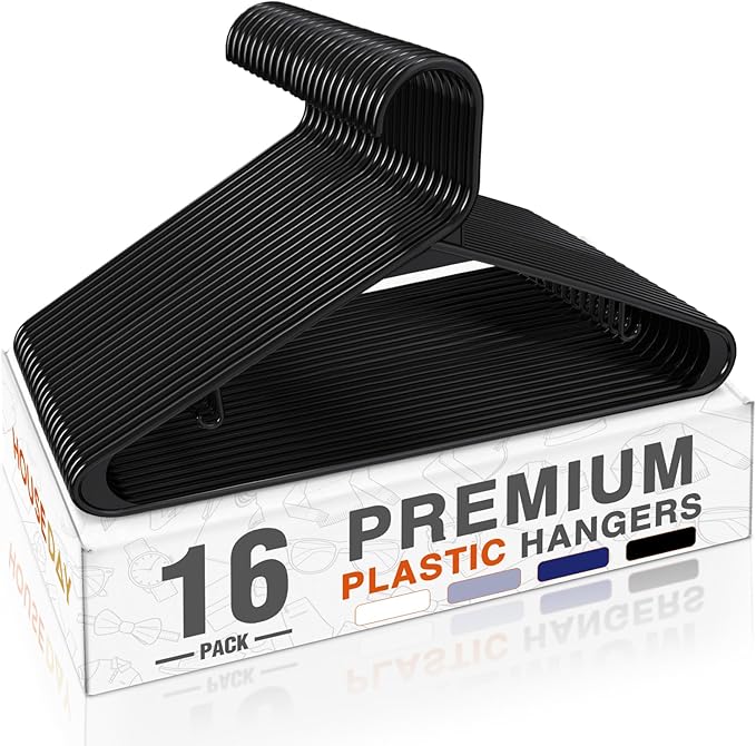 HOUSE DAY Black Plastic Hangers 16 Pack, Space Saving Coat Hanger, Clothes by HOUSEDAY