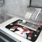 Black Snowman Dish Drying Mats for Kitchen Counter, Winter Snowflake Dish Mat - Image 5