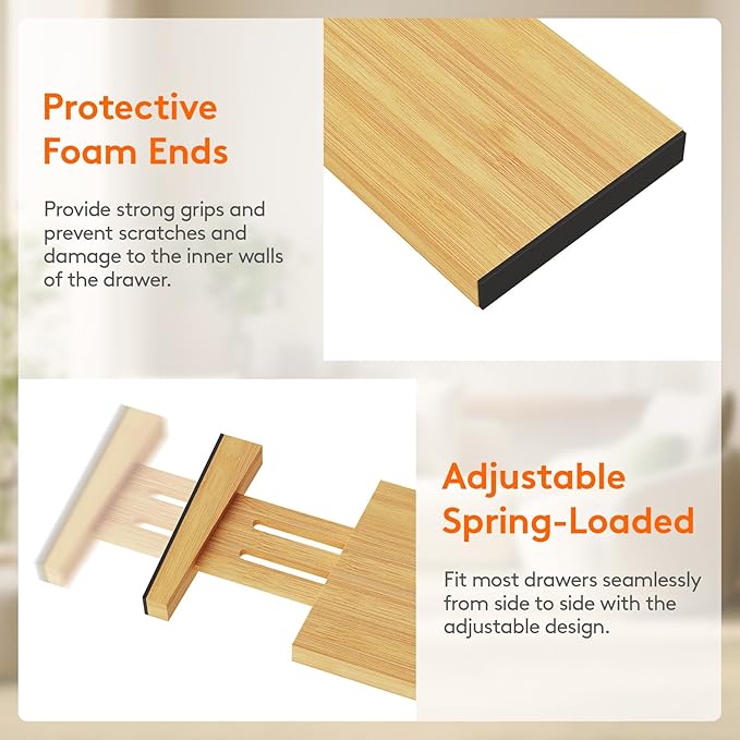 Lifewit 4" High 4 Pack Bamboo Drawer Dividers 31-40cm/12-16 Adjustable Wooden - Image 5