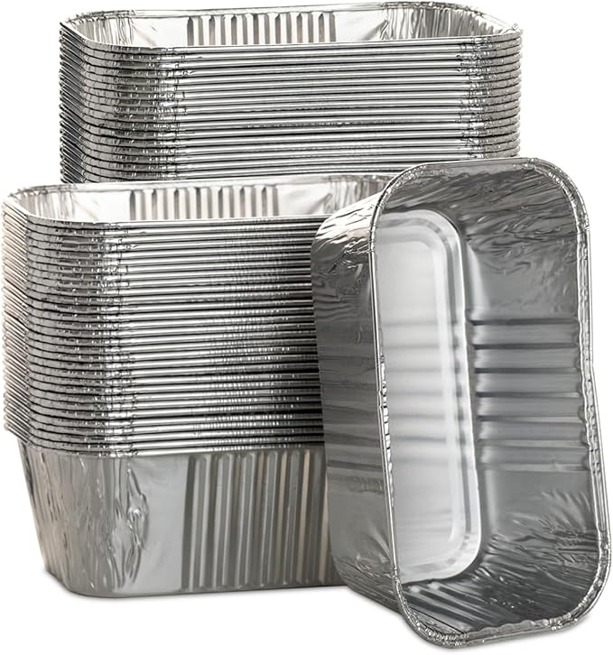 50 Pack 1Lb Mini Loaf Pans, 6” x 3.5” x 2” Foil Disposable Loaf Pans, Aluminum by MOACOCK