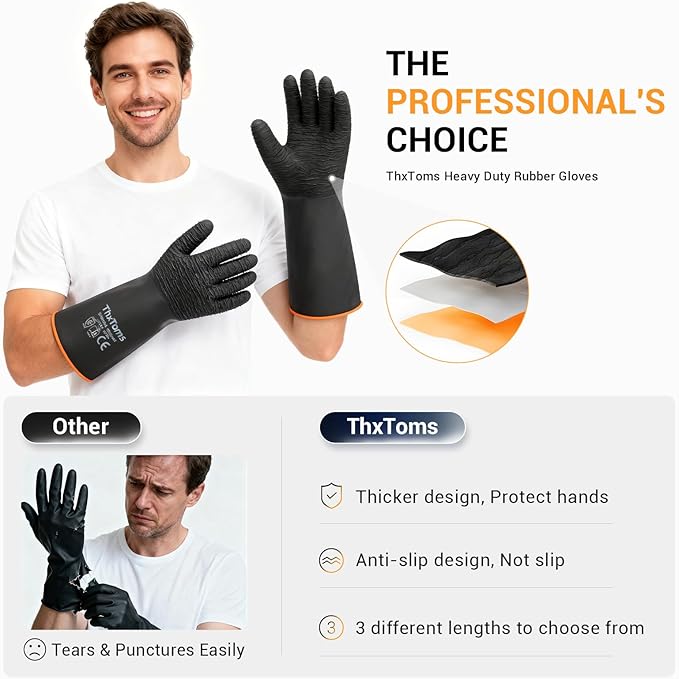 ThxToms Heavy Duty Rubber Gloves, Industrial Chemical Resistant Gloves - Image 4