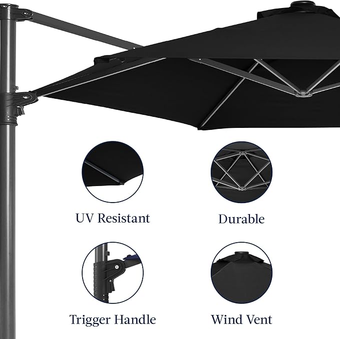 Best Choice Products 10ft Offset Cantilever Hanging Market Patio Umbrella, Smooth 360° Rotation, 8 Sturdy Ribs, Easy Adjustment - Black - Image 7