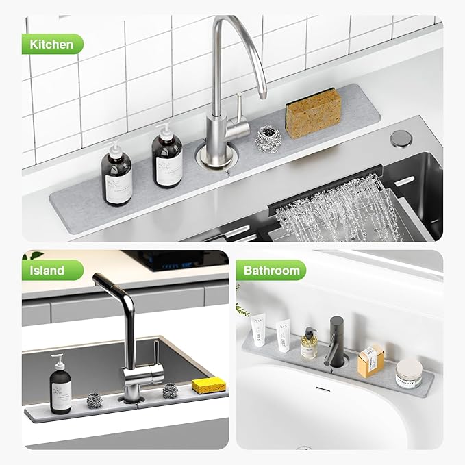 23.6" x 4" Stone Faucet Mat for Kitchen Sink, Quick Drying Diatomite Sink Tray - Image 8