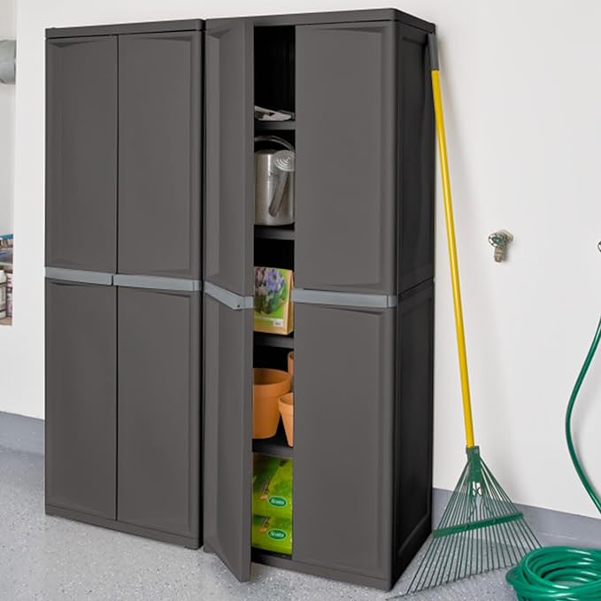 Sterilite 2-Pack 4 Shelf Cabinet, Lockable Utility Storage w/Adjustable Shelves, Gray - Plastic Shelving Unit for Organizing Garage, Pantry, Basement, Laundry Room or Mudroom - Image 2