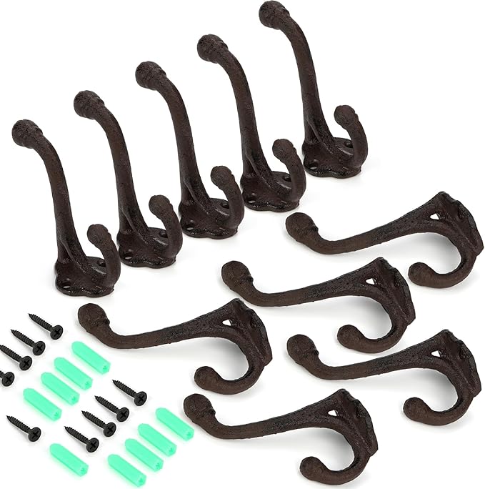 Peohud 10 Pack Cast Iron Coat Hooks, Rustic Wall Hooks, Wall Mounted Farmhouse - Image 3