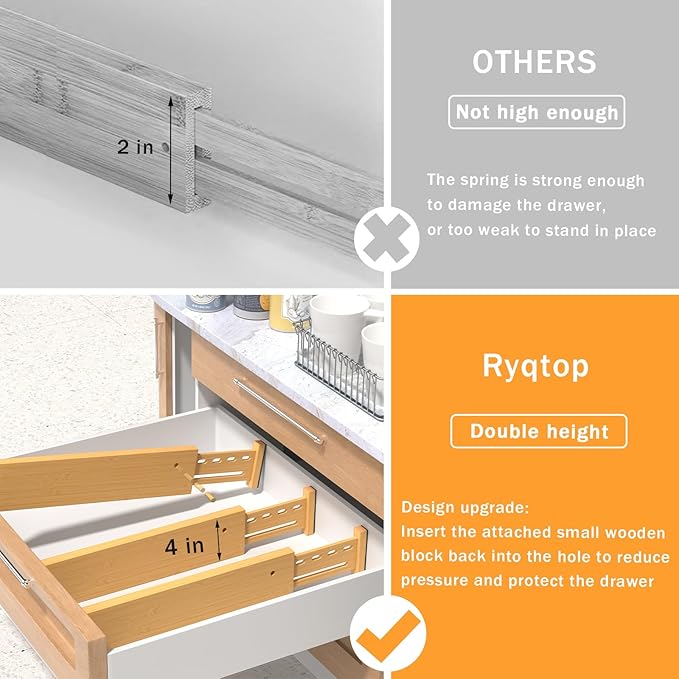 Bamboo Drawer Dividers 4" High, 12.8-18" Adjustable Drawer Organizers - Image 6