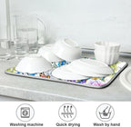 Floral Birds Dish Drying Mat for Kitchen Spring Globe Daisy Butterfly Flowers - Image 7
