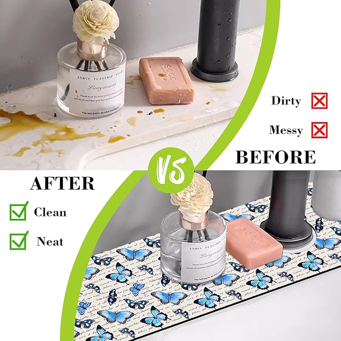 Sink Splash Guard Faucet Mat Watercolor Butterflies Absorbent Fast Drying Mat - Image 6
