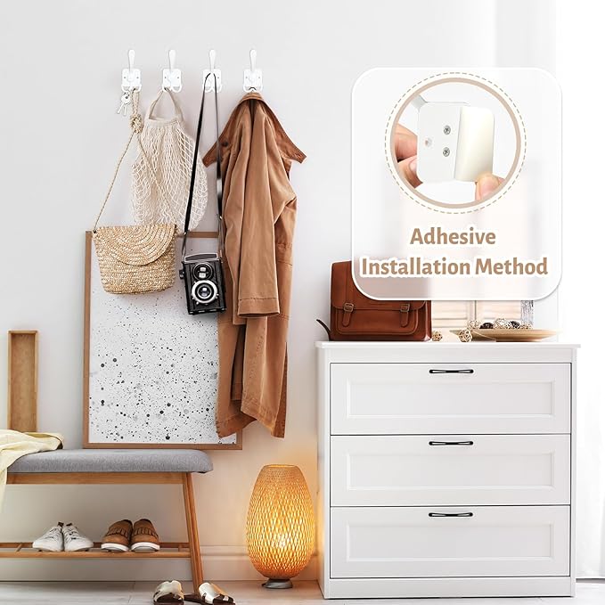 VIS'V Coat Hooks Wall Mount, Metal Self Adhesive 3 Prong Coat Hanger Hooks - Image 4