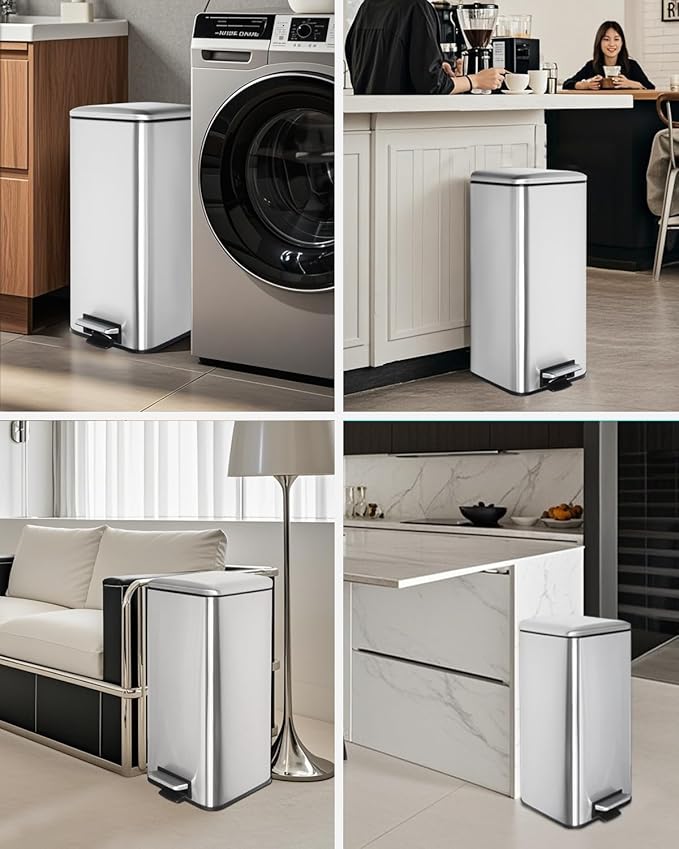8 Gallon SquareTrash Can with Soft Close Lid, Stainless Steel Trash Can with - Image 8