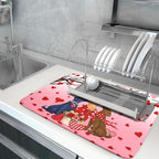 Love Dog Dish Drying Mat 18"x24" Red Heart Microfiber Dish Drainer Mat Hanging - Image 5