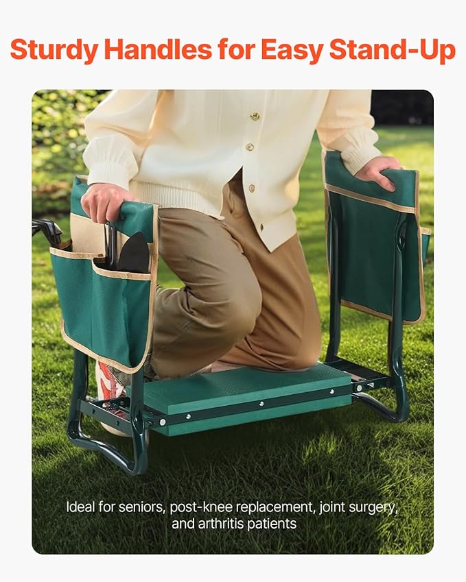 VEVOR Garden Kneeler and Seat Heavy Duty, Portable Garden Stool with 6'' EVA Kneeling Pad and 2 Tool Bags, Folding Garden Bench to Relieve Knee & Back Pain, Great Gifts for Seniors, Family Gardeners - Image 5