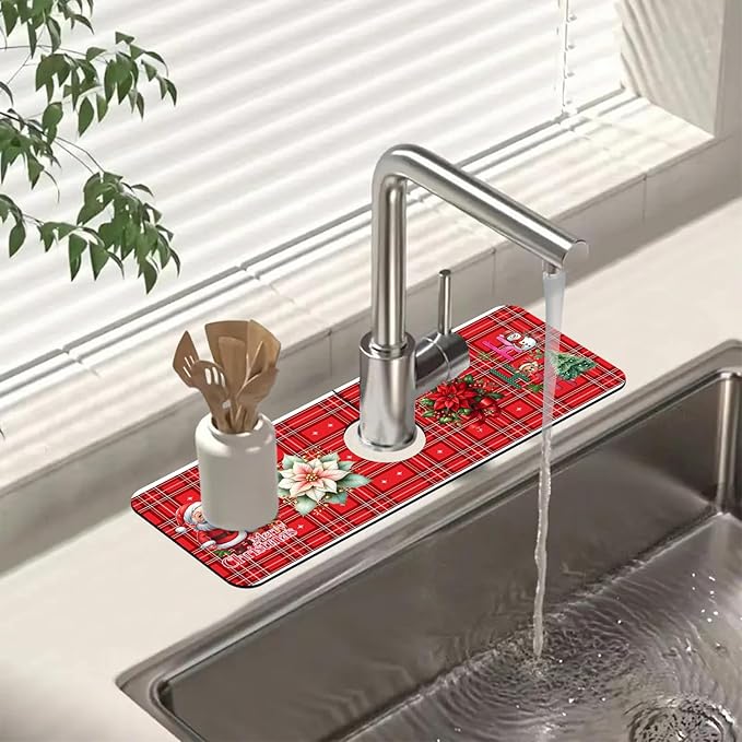 Chrismas Sink Splash Guard Faucet Mat Christmas Absorbent Fast Drying Mat Sink by Unknown