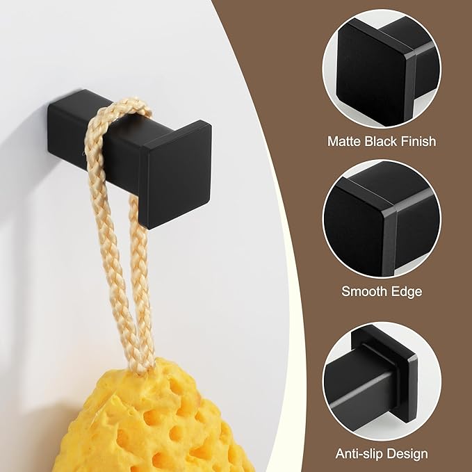 SAYAYO Modern Black Coat Hooks for Wall, Robe Hooks Towel Holder for Bathrooms - Image 3