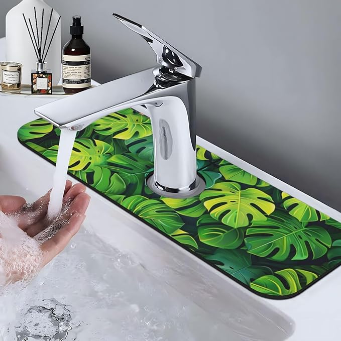 Faucet Draining Mat For Kitchen Sink, Palm Leaves Tropical Diatom Mud Absorbent - Image 7