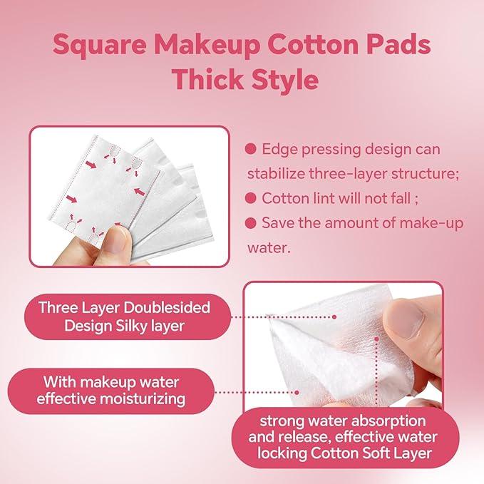 Square Makeup Cotton Pads, 100 Thick and 400 Ultra-Thin, Lint-Free Pads - Image 4