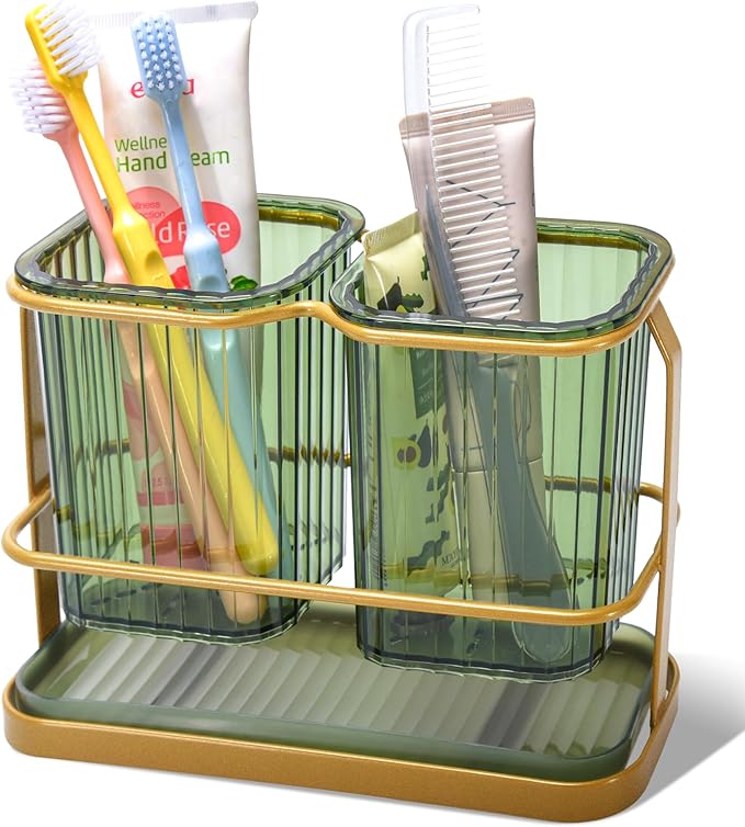 KONE Green Toothbrush Holders for Bathrooms, 2 Cups Toothbrush Holders Wall by KONE