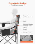 VEVOR Oversized Camping Folding Chair, Portable Heavy Duty Outdoor Quad Lumbar Back Padded with Side Pockets, Cup Holder and Cooler Bag for Beach, Lawn, Picnic, Fishing, Backpacking, 2 Pack - Image 4
