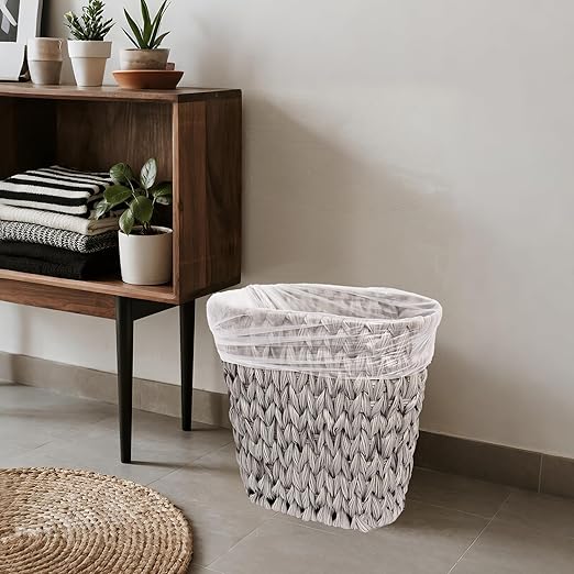 Wicker Trash Can, Waterproof Bathroom Waste Basket, Plastic Wicker Woven Waste - Image 8