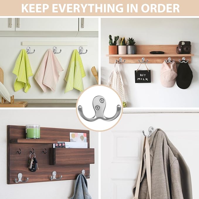 34 Pack Coat Hooks, Heavy Duty Double Prong Coat Hooks Wall Mounted - Image 2