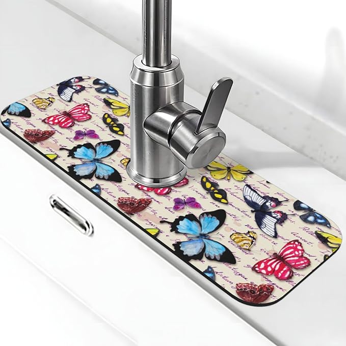 Butterfly Beautiful Vintage Butterflies Kitchen Sink Splash Guard Faucet Mat 1 by WILL+BUDXEG