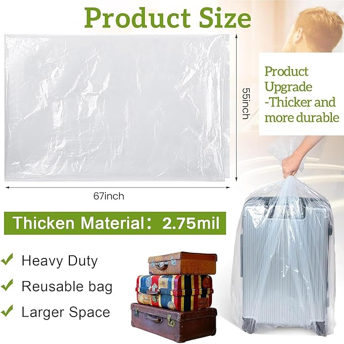 Fainne 10 Pack Extra Large Clear Plastic Storage Bags 55 x 67 Inch 2.75 Mils - Image 2