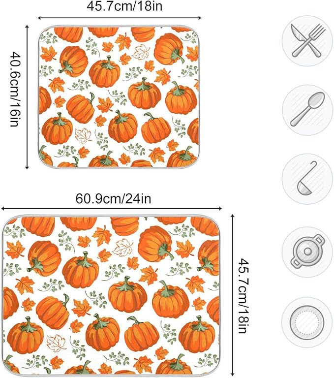 Autumn Pumpkins Leaves Thanksgiving Dish Drying Mat - Image 3