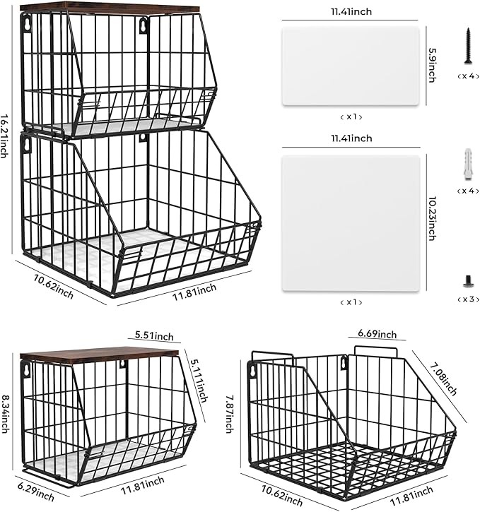 2 Tier Stackable Wall Mounted Hanging Basket, Fruit Basket - Image 8