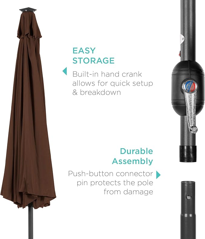 Best Choice Products 10ft Solar Polyester LED Lighted Patio Umbrella w/Tilt Adjustment and UV-Resistant Fabric - Image 6