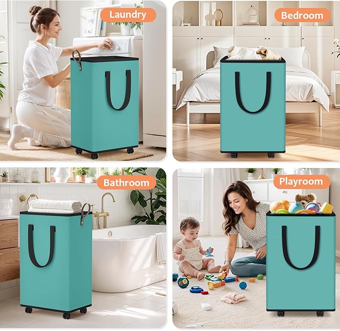Laundry Basket with Wheels, Collapsible Laundry Baskets, Laundry Hamper with - Image 6