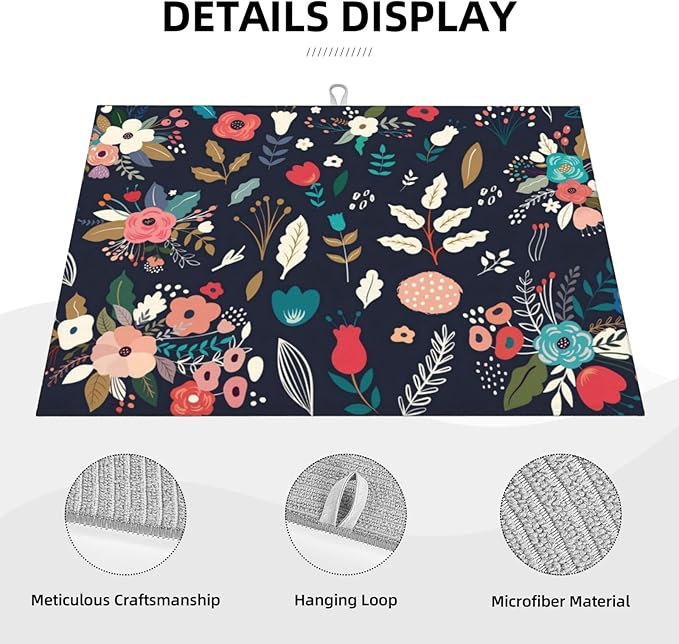 Colorful Flowers Black Dish Drying Mat 18x24 - Image 3