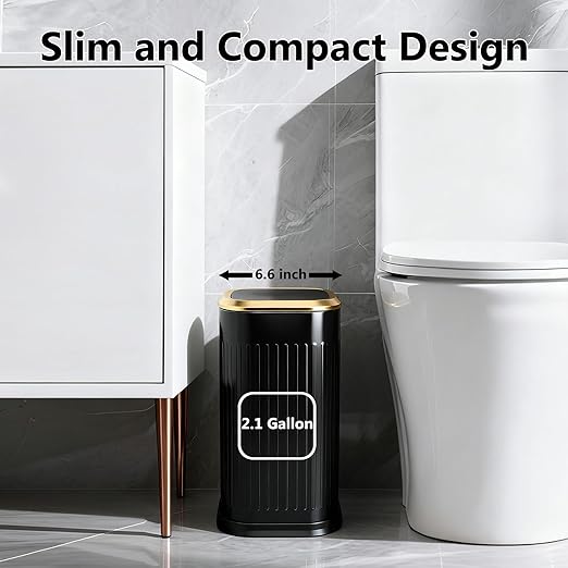 TIPGO Bathroom Trash Can with Lid, 2.1 Gallon / 8 Liter Small Garbage Can - Image 2