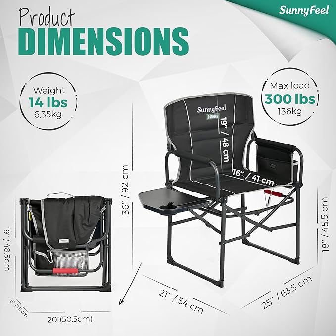 SUNNYFEEL Heated Camping Directors Chair, Heavy Duty,Oversized Outdoor Portable Heating Folding Chair with Side Table, Pocket for Beach, Fishing,Trip,Picnic,Lawn,Concert Foldable Camp Chairs - Image 2