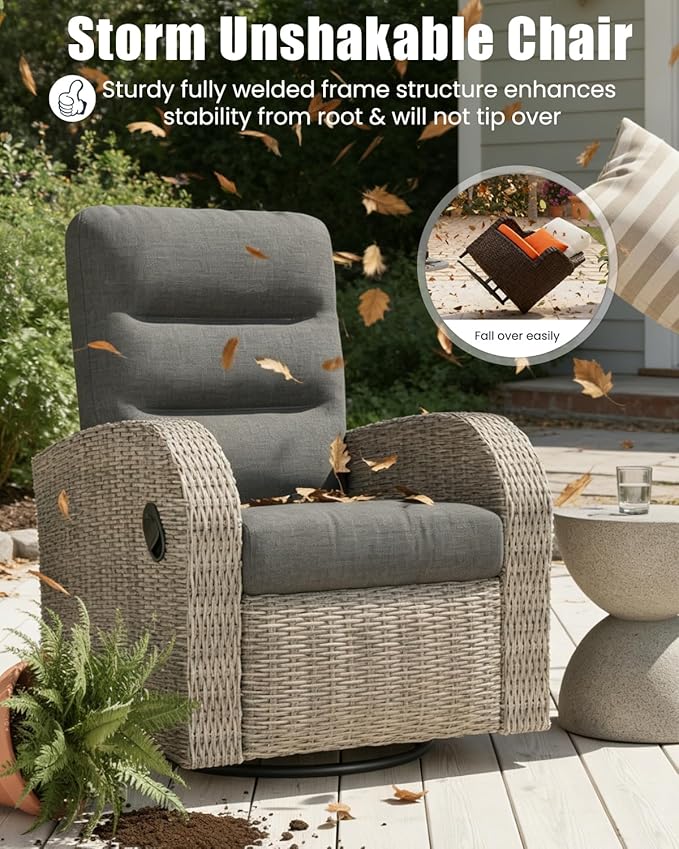 Outdoor Swivel Recliner Chair, All-Weather Wicker Reclining Patio Chair with Adjustable Backrest and Footrest - Image 4